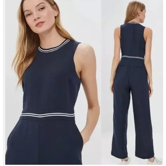 Women's‎ Banana Republic Pleated Wide-Leg Jumpsuit Navy Blue with Pockets Size 2 - Picture 1 of 6